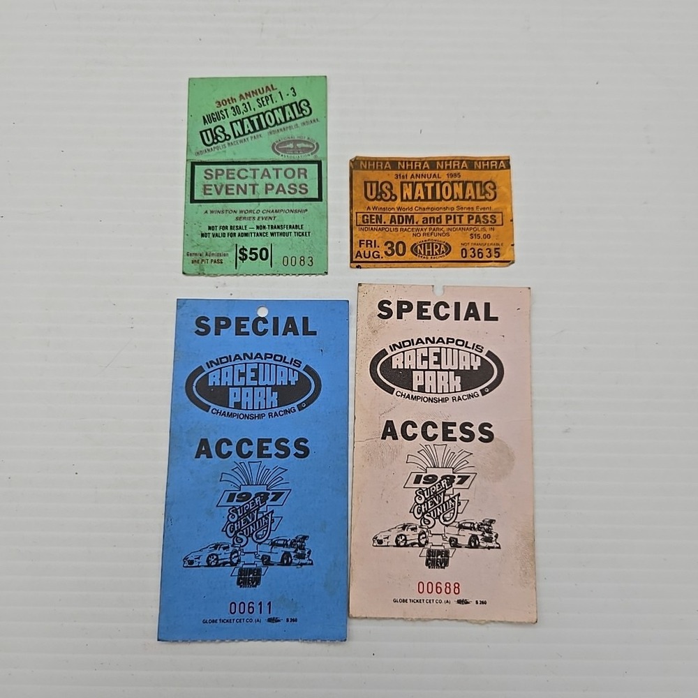 Vintage NHRA US Nationals Indianapolis Raceway Park Ticket Stub Lot 1985 1987